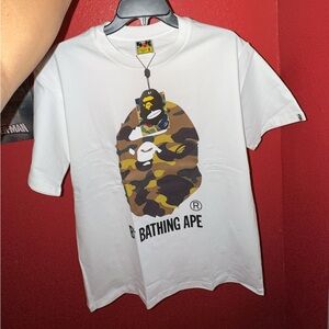 Bape White Tee with Camo Tags